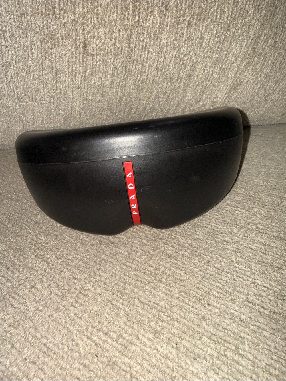 Prada Black Hard Shell Sunglasses Case with Red Logo Stripe